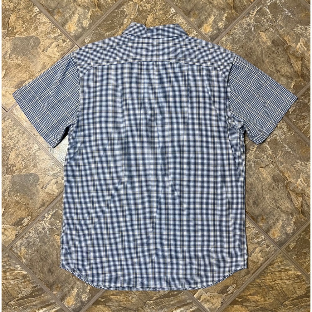 Columbia Shirt Mens Large Blue Gingham Check Short Sleeve Button Up - Picture 2 of 6